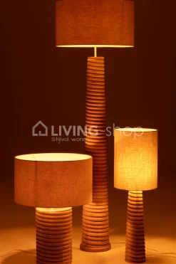 J-LINE Landelijke stijl vloerlamp Schroefdraad Hout Naturel/ linnen Grijs