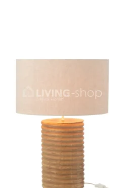 J-LINE Landelijke stijl vloerlamp Schroefdraad Hout Naturel/ linnen Grijs
