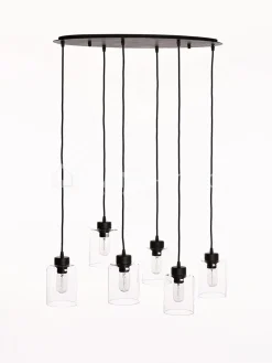 Verlichting online Loft hanglamp ovaal 6 pendels globe of cylinder