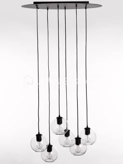 Verlichting online Loft hanglamp ovaal 6 pendels globe of cylinder
