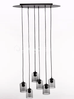 Verlichting online Loft hanglamp ovaal 6 pendels globe of cylinder
