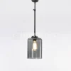 Verlichting online Loft stijl donkerbrons hanglamp met glazen kap grijs fumé