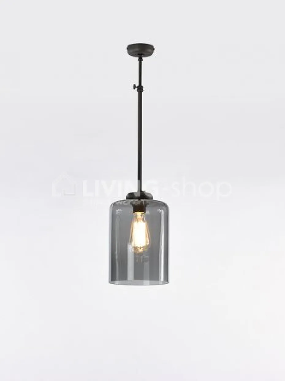 Verlichting online Loft stijl donkerbrons hanglamp met glazen kap grijs fumé