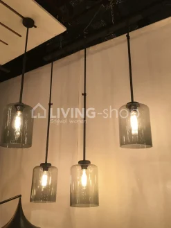 Verlichting online Loft stijl donkerbrons hanglamp met glazen kap grijs fumé