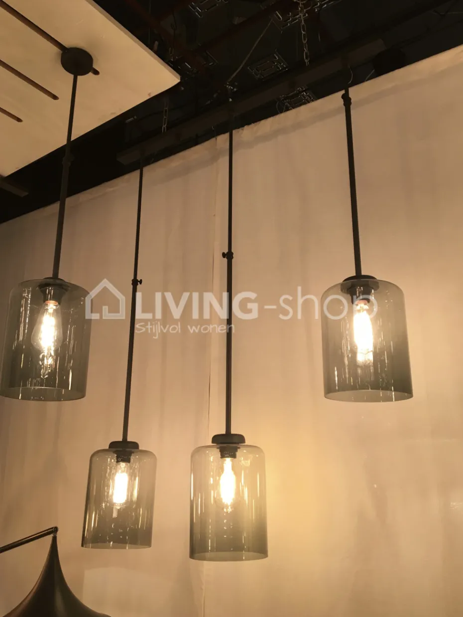 Verlichting online Loft stijl donkerbrons hanglamp met glazen kap grijs fumé