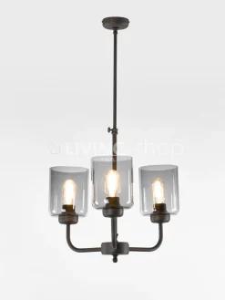 Verlichting online Loft stijl luster 3 lampen fumé glas