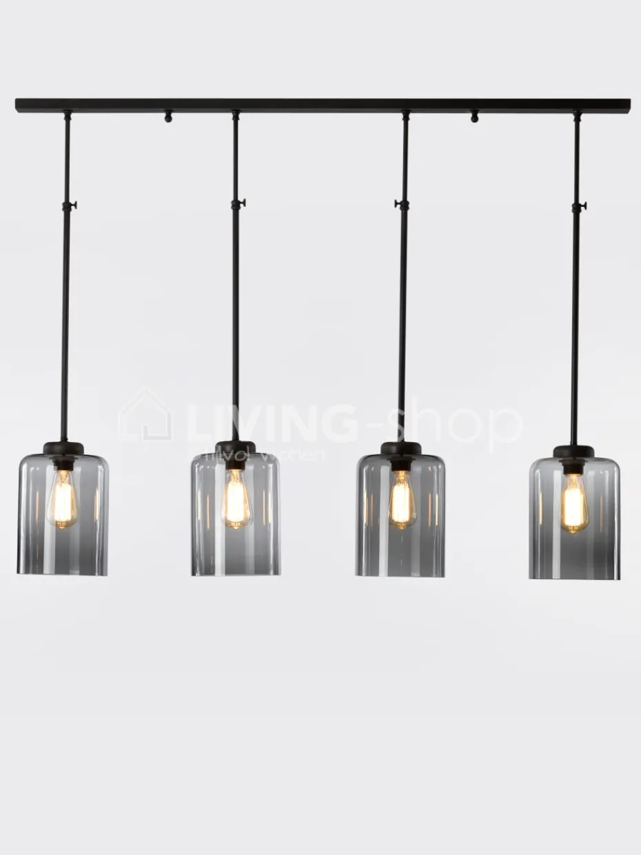 Verlichting online Loft stijl luster met 4 hanglampen fumé