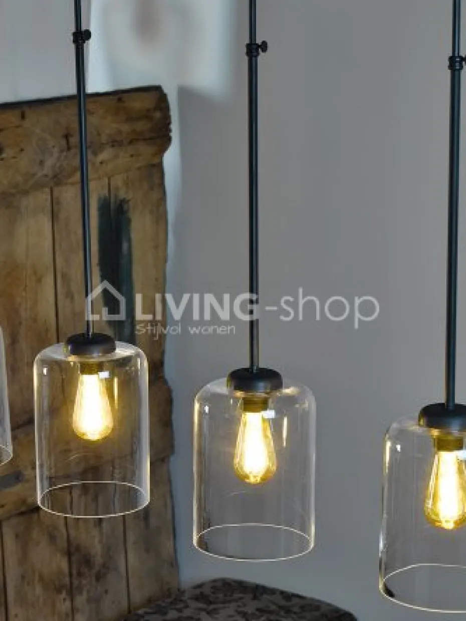 Verlichting online Loft stijl luster met 4 hanglampen fumé