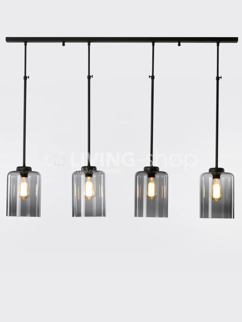 Verlichting online Loft stijl luster met 4 hanglampen fumé