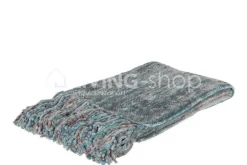 J-LINE Plaid gebreid met franjes munt grijs 130x170cm