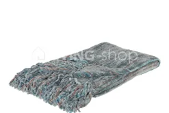 J-LINE Plaid gebreid met franjes munt grijs 130x170cm