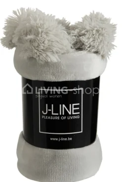 J-LINE Plaid pompons grijs/grey