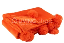 J-LINE Plaid pompons oranje 130x170cm J LINE