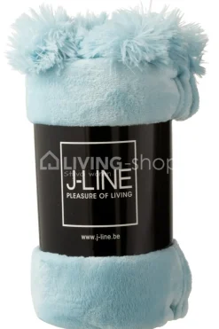 J-LINE Pompons plaid hemelsblauw