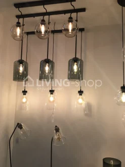 Verlichting online Retro loft hanglamp met glazen lampenkappen fume glas