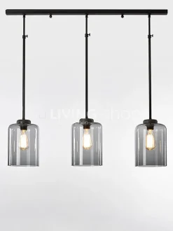 Verlichting online Retro loft hanglamp met glazen lampenkappen fume glas