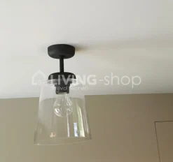 Verlichting online Retro loft plafondlamp donkerbrons met glazen lampenkap grijs fume
