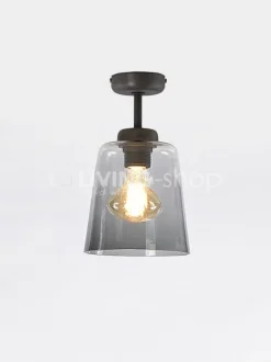 Verlichting online Retro loft plafondlamp donkerbrons met glazen lampenkap grijs fume
