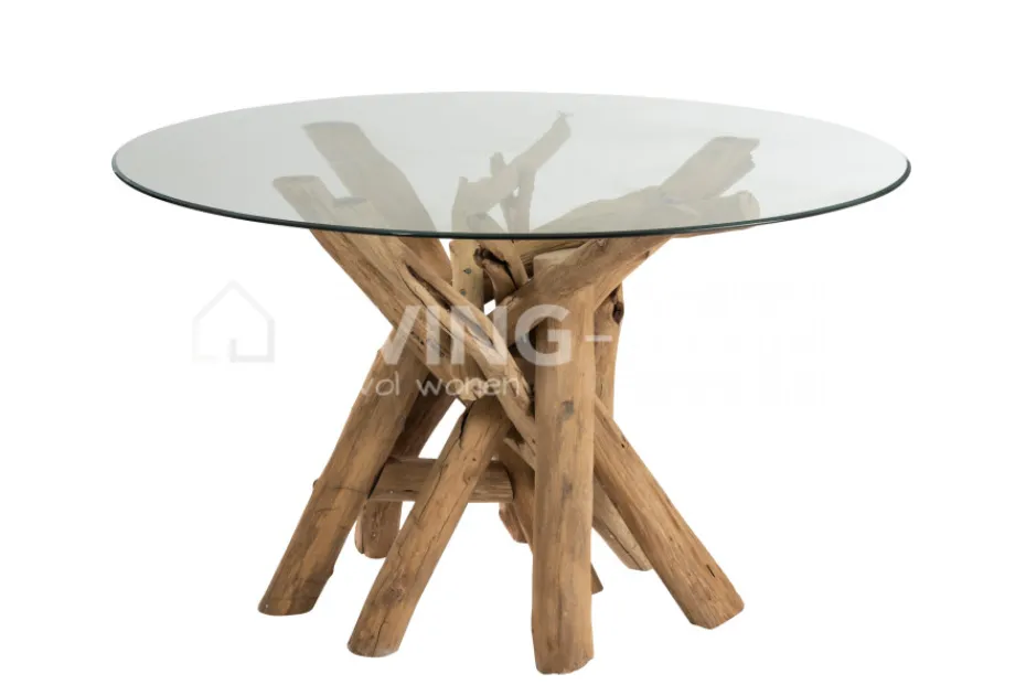 J-LINE Ronde houten tafel met takken tafelvoet