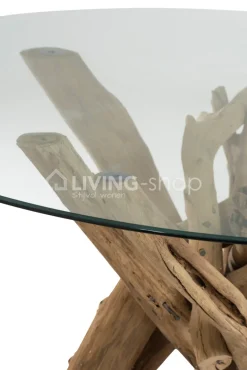 J-LINE Ronde houten tafel met takken tafelvoet