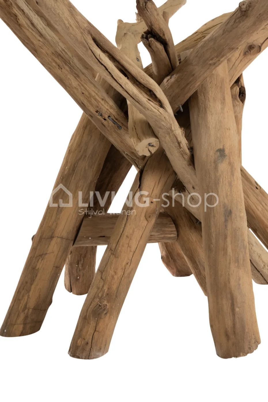 J-LINE Ronde houten tafel met takken tafelvoet