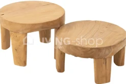 J-LINE Set van 2 ronde houten bijzettafels