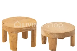 J-LINE Set van 2 ronde houten bijzettafels