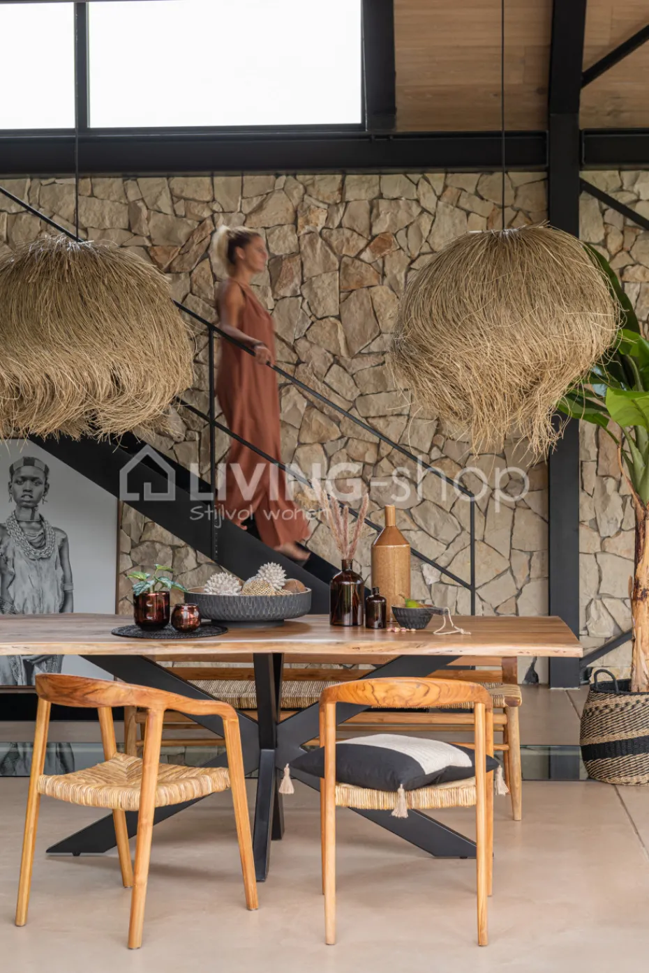 J-LINE Stoel Ana teak hout bruin