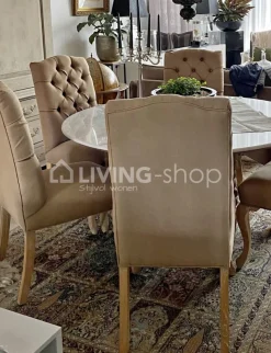 TIMELESS LIVING Taupe landelijke eetkamerstoel met knopen