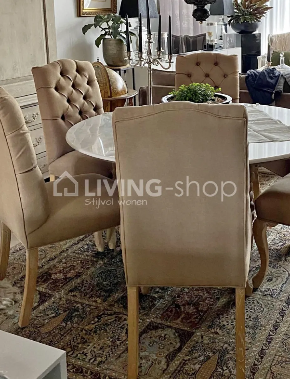 TIMELESS LIVING Taupe landelijke eetkamerstoel met knopen