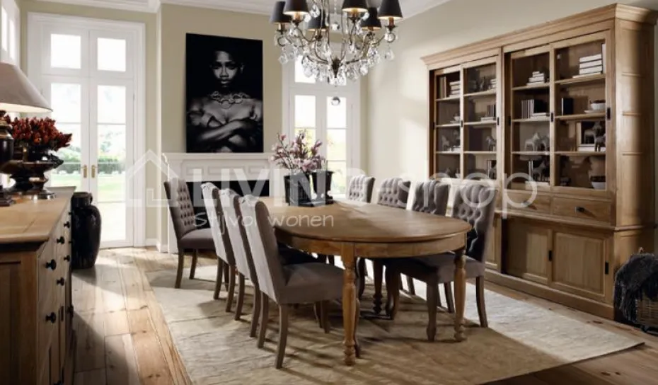 TIMELESS LIVING Taupe landelijke eetkamerstoel met knopen