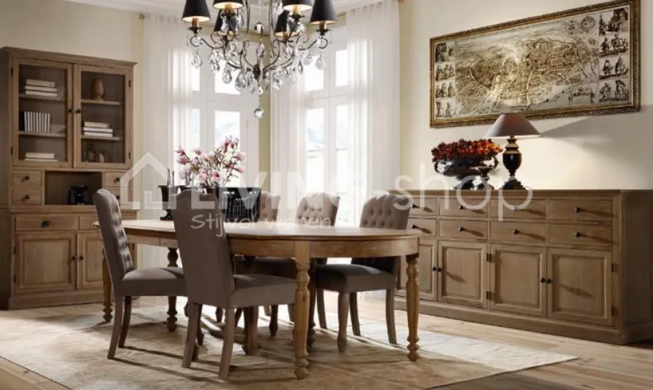 TIMELESS LIVING Taupe landelijke eetkamerstoel met knopen