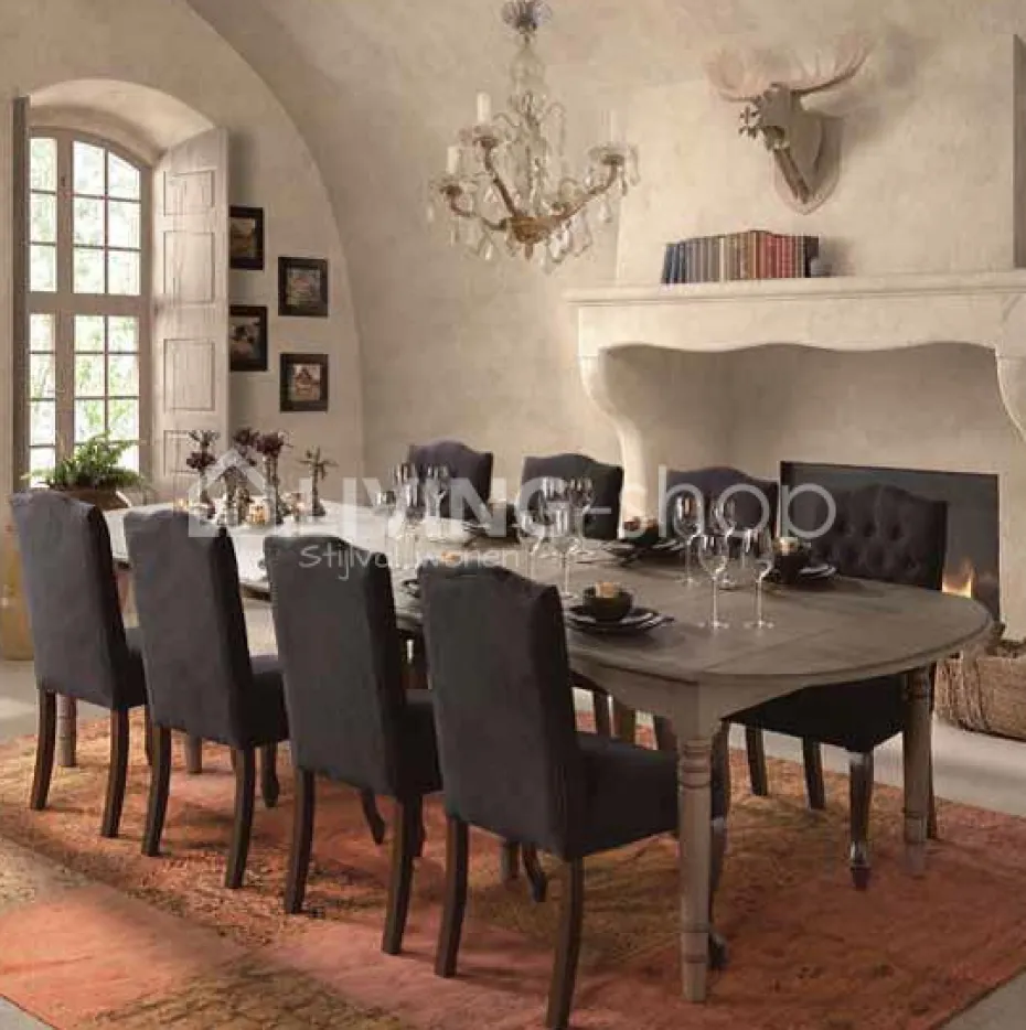 TIMELESS LIVING Taupe landelijke eetkamerstoel met knopen