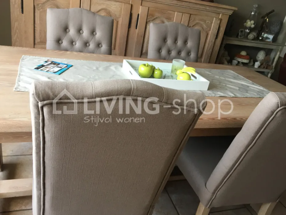 TIMELESS LIVING Taupe landelijke eetkamerstoel met knopen