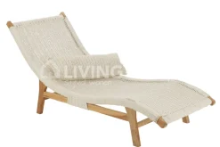 J-LINE Teak sunlounger ligbed geweven ligzetel met kussen