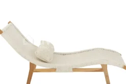 J-LINE Teak sunlounger ligbed geweven ligzetel met kussen