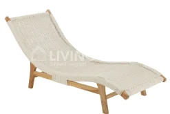 J-LINE Teak sunlounger ligbed geweven ligzetel met kussen