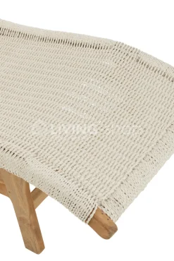 J-LINE Teak sunlounger ligbed geweven ligzetel met kussen