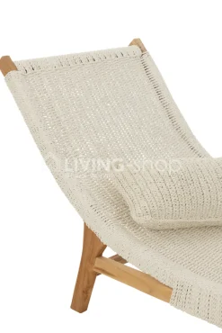 J-LINE Teak sunlounger ligbed geweven ligzetel met kussen