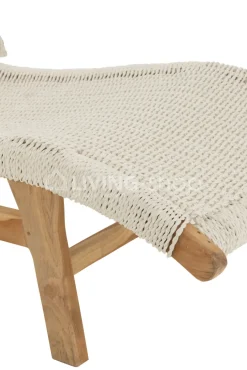J-LINE Teak sunlounger ligbed geweven ligzetel met kussen