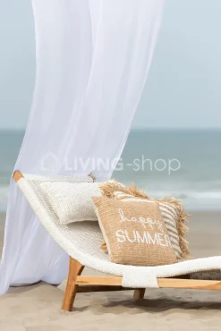 J-LINE Teak sunlounger ligbed geweven ligzetel met kussen