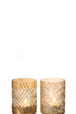 J-LINE Theelicht glas Goud Diamant, assortiment