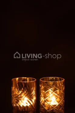 J-LINE Theelicht glas Goud Diamant, assortiment