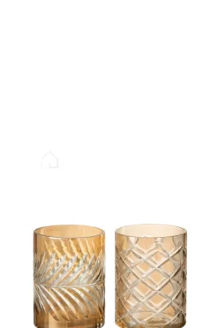 J-LINE Theelicht glas Goud Diamant, assortiment