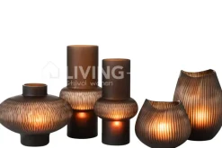 J-LINE Vaas streep Bal glas laag bruin 31x31xH25cm decoratie