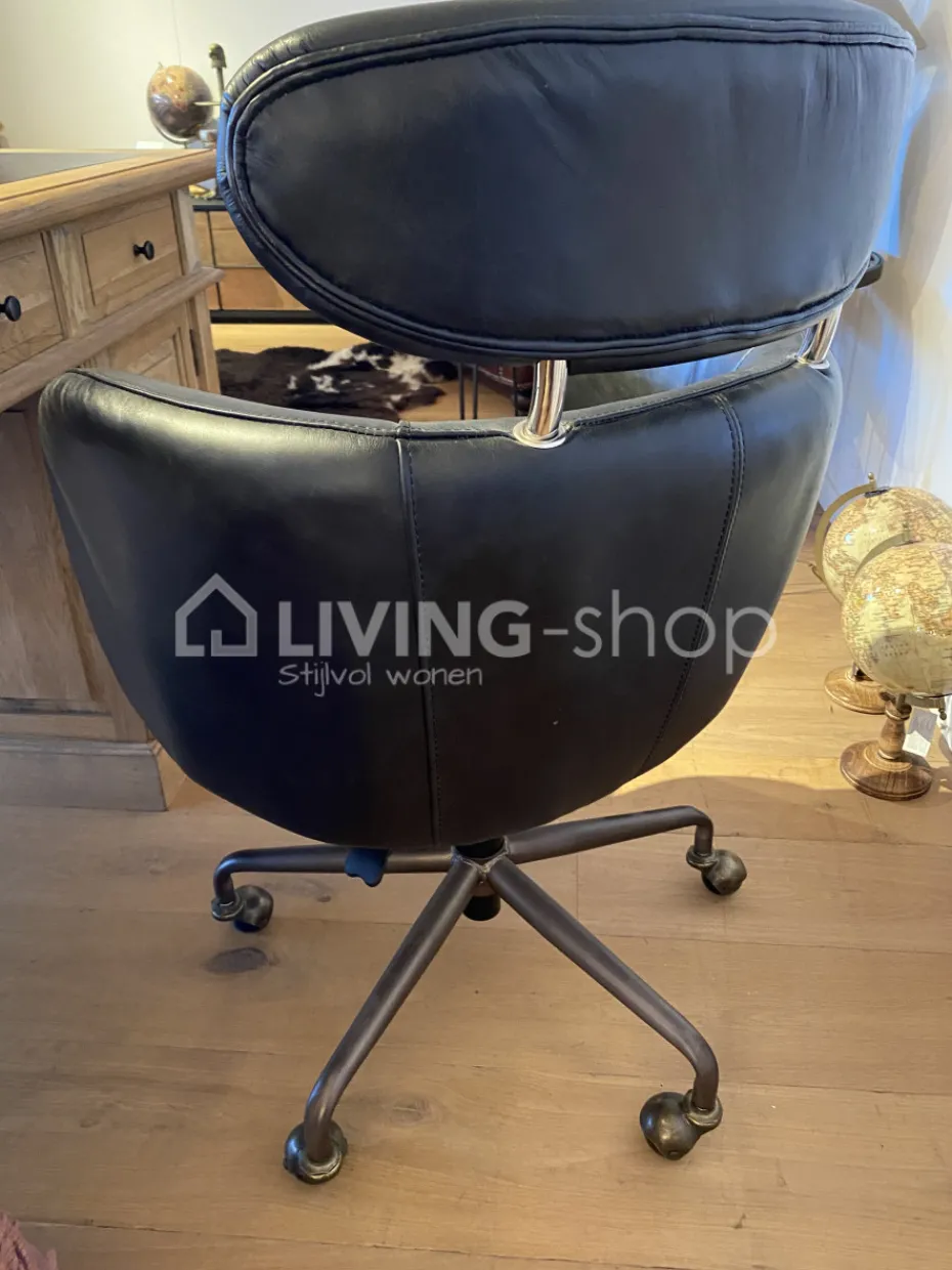 Vintage Lederen Bureaustoel Landelijke Stijl Zwart