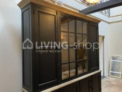TIMELESS LIVING Vitrinekast 4 deurs teak zwart met LED verlichting van