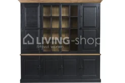 TIMELESS LIVING Vitrinekast 4 deurs teak zwart met LED verlichting van