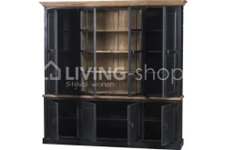 TIMELESS LIVING Vitrinekast 4 deurs teak zwart met LED verlichting van