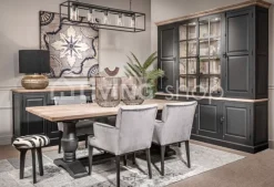TIMELESS LIVING Vitrinekast 4 deurs teak zwart met LED verlichting van